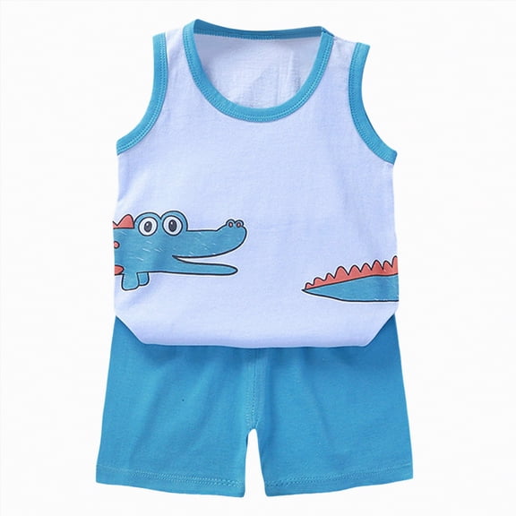 Toddler Clothes for Boys Summer Outfit Sets Child Kids Cotton Cute Printed Short Sleeve Running Suit 0 3 6 12 18 24 Months T-shirt Tops Shorts Outfits School Wear Tshirt Shorts 2 Piece