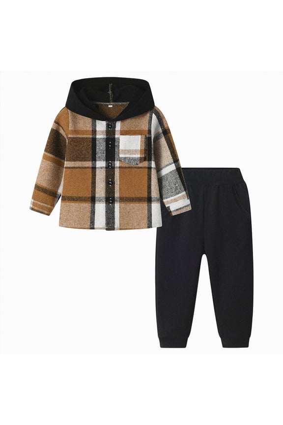 Toddler Clothes For Boys Infant Girl Fall Winter Plaid Long Sleeve Stretch Waistband 6M 9M 12M 2T 3T 4T Hoodie Jacket & Sweatpants Sets Outfits 2 Pcs