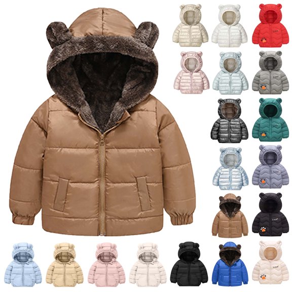 Toddler Clothes Kids Clothing Boys Girls Winter Fleece Padded Jacket Hooded Zipper Jacket Thicken Warm Coat Puffer Padded Jacket Coats Light Outwear Cute Bear Ears Hoodieds Coat With Pockets Clothing