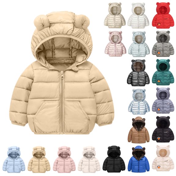 Toddler Clothes Kids Clothing Boys Girls Winter Fleece Padded Jacket Hooded Zipper Jacket Thicken Warm Coat Puffer Padded Jacket Coats Light Outwear Cute Bear Ears Hoodieds Coat With Pockets Clothing