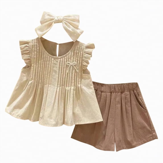 Toddler Clothes for Girls Baby Girl Summer Outfit Sets Apricot Sleeveless Top And Shorts Clothing Sets