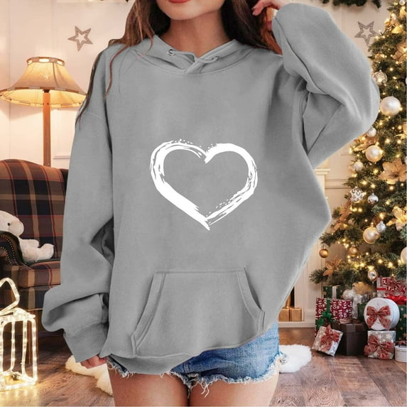Toddler Clothes for Girls Heart Print Long-Sleeve Kids Hoodie Loose Fit Casual Spring Pullover Sweatshirts Tops Shirts Grey 7-8 Years