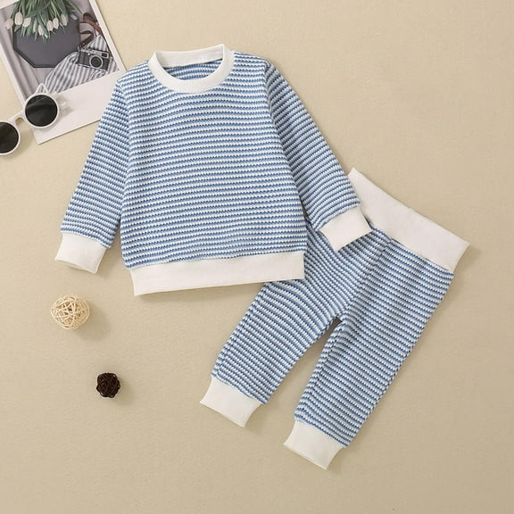 Toddler Clothes for Girls New Fashion Girls' Casual Long Sleeve Round Neck Collar Button Solid Long Pants Sets Style B-9 Light Blue 3 Months