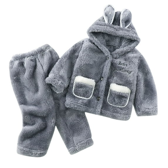 Toddler Clothing Set Children's Flannel Sleepwear Set Long Pants Thickened Home Clothes Set New Casual Matching Sets Gray 7T