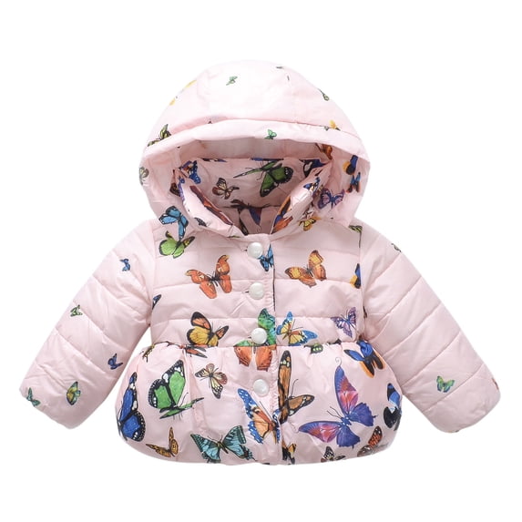 Toddler Clothing Winter Baby Girls Butterfly Print Thicken Keep Warm Hooded Jacket Coat