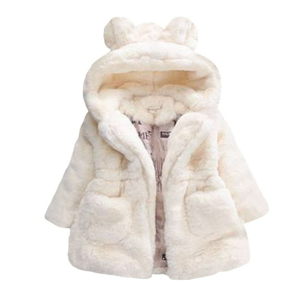 Toddler Coat 3T Jackets For Toddler Girl Kids Girls Winter Warm Coats Jacket Clothes Outwear Overcoat Ear Hooded Faux Fur Thicken Fleece Toddler White 5-6 Years