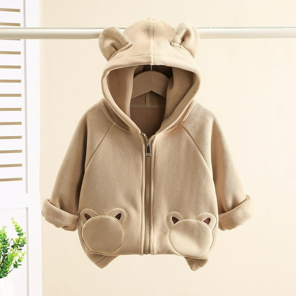 Toddler Coat Baby Boy Fleece Jacket Baby Girl Hoodie With Bear Ear Toddler Zip Up Hoodie Girl Baby Boy 12-18 Months