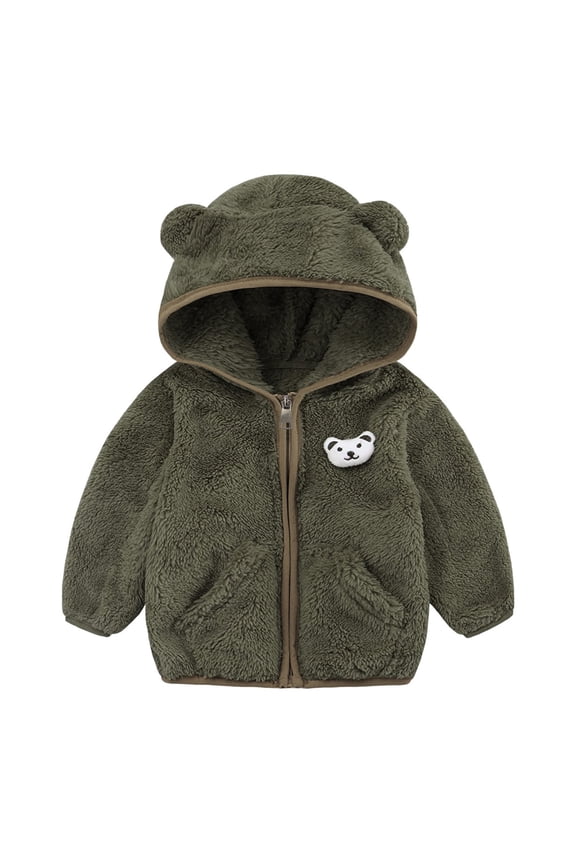 Toddler Coat Toddler Fleece Jacket Baby Hoodie With Bear Ear Zipper Hoodie Toddler Sweater 18-24 Months