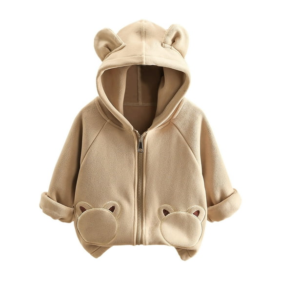 Toddler Coat with Hoodie Cute Cartoon Printed Solid Long Sleeve Baby Girl Outfits for Toddler 12-18 Months