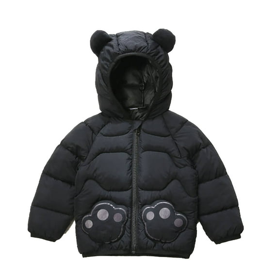 Toddler Coats For Boys Girls Solid Color Hooded Puffer Jacket Zipper Thicked Warm Padded Coat With Pockets Cute Printed Pattern Snowsuit Fall And Winter Windproof Outwear