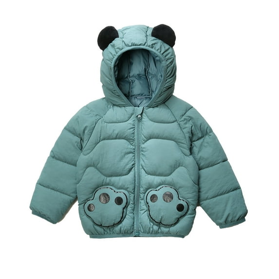 Toddler Coats For Boys Girls Solid Color Hooded Puffer Jacket Zipper Thicked Warm Padded Coat With Pockets Cute Printed Pattern Snowsuit Fall And Winter Windproof Outwear