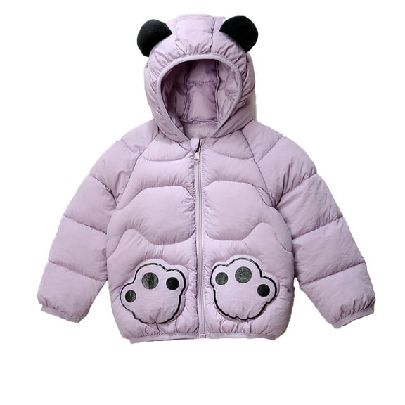 Toddler Coats For Boys Girls Solid Color Hooded Puffer Jacket Zipper Thicked Warm Padded Coat With Pockets Cute Printed Pattern Snowsuit Fall And Winter Windproof Outwear