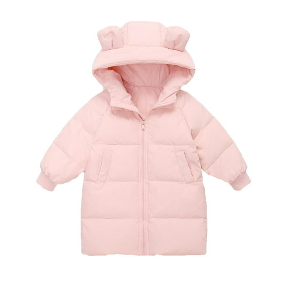 Toddler Coats For Girls Boys Solid Color Puffer Jacket Cute Bear Ears Hooded Coat With Pockets Zipper Down Overcoat Long Sleeve Windproof Outwear Fall And Winter Clothes Top