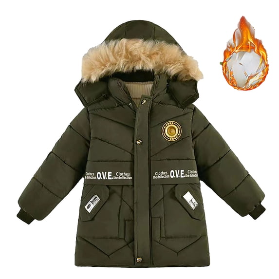 Toddler Coats For Girls Boys Letter Printing With Hat Jacket Zipper Windproof Down Coat With Pockets Long Sleeve Thickening Fashion Down Padded Jackets Fall And Winter Outwear Snowsuit