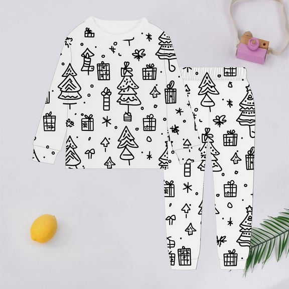 Toddler Color Me Pajamas DIY Children's Clothing Long Sleeve 2 Piece Pajamas Set Cute Funny Cartoon Print Cotton Kids Color in Pajamas Girls Home Wear Pajamas for Children 5-6 Years