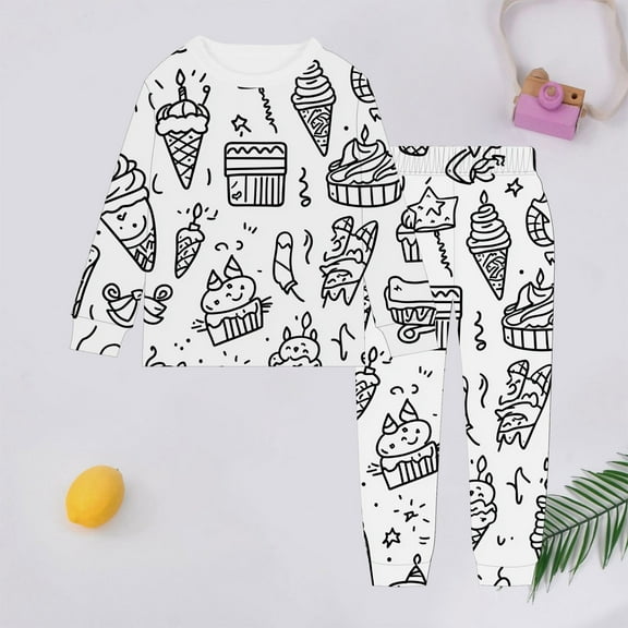Toddler Colorable Pjs Set Kid DIY Homewear Set Long Sleeve Crew Neck Top with Pajamas Pants Cute Funny Cartoon Print Cotton Can Play with and Wear Kids Christmas Pjs for Kids 8-9 Years
