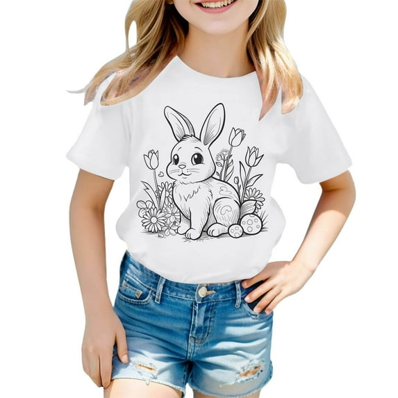 Toddler Coloring Easter Outfit Girls Short Sleeve T Shirts Casual Crewneck Basic Tees Cute Tops For Girls 5T