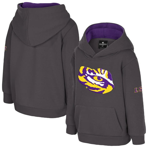 Toddler Colosseum Charcoal LSU Tigers Big Logo Volume Fleece Pullover Hoodie