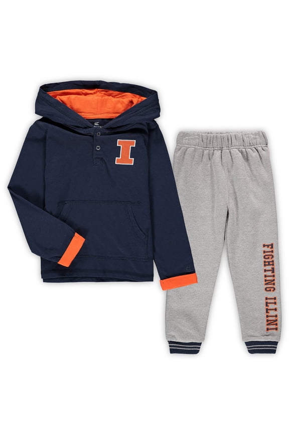 Toddler Colosseum Navy/Heathered Gray Illinois Fighting Illini Poppies Hoodie and Sweatpants Set