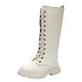 thumbnail image 1 of Toddler Combat Boots White Girls White Combat Boots Mid Calf Lace Up Riding Boots Waterproof PU Leather Side Zipper Punk Goth Boots for Kids, 1 of 8