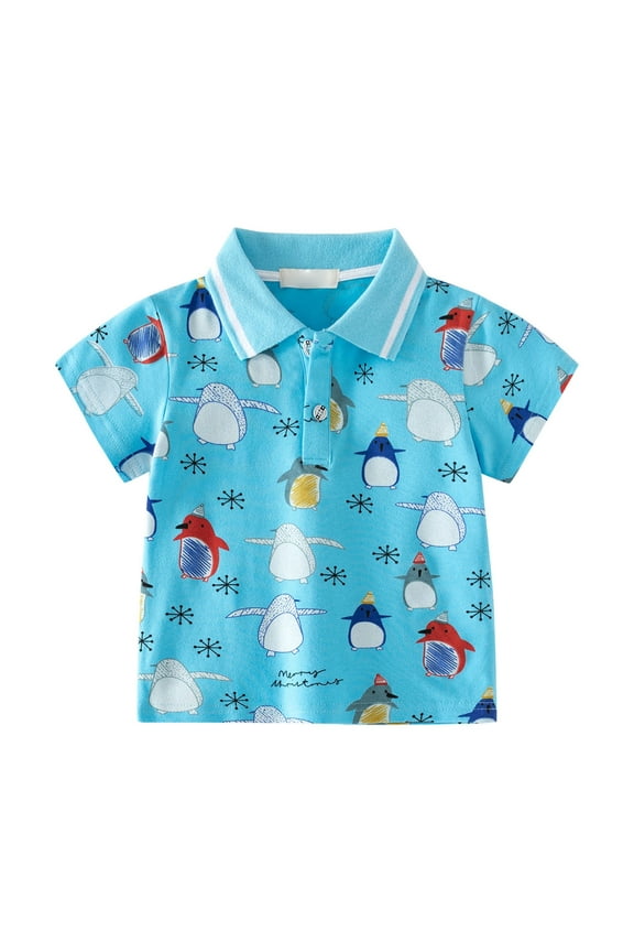 Toddler Comfy T-Shirt Little & Big Boys Short Sleeve Button Down Shirt Cartoon Penguin Pattern Penguin Print With Pockets For 2 To 8 Years Old