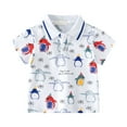 thumbnail image 1 of Toddler Comfy T-Shirt Little & Big Boys Short Sleeve Button Down Shirt Cartoon Penguin Pattern Penguin Print With Pockets For 2 To 8 Years Old, 1 of 9