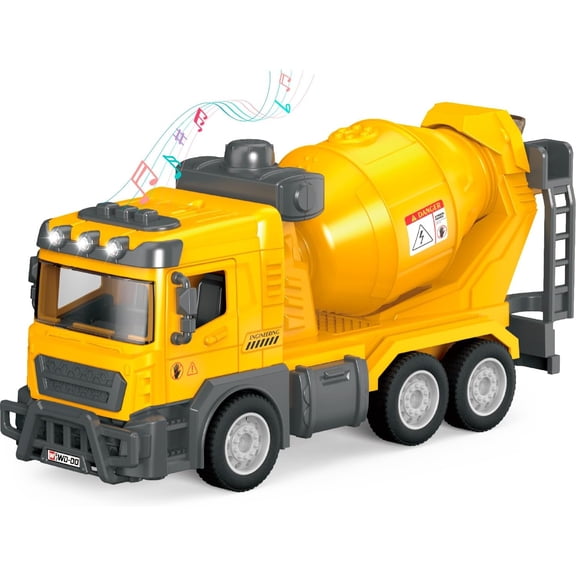 Toddler Construction Trucks for Kids, Cement Mixer Toy with Automatic Rotating Drum, Lights & Sounds, Push-and-Go Vehicle for Boys Girls Age 3 4 5 6, Birthday for Toddlers