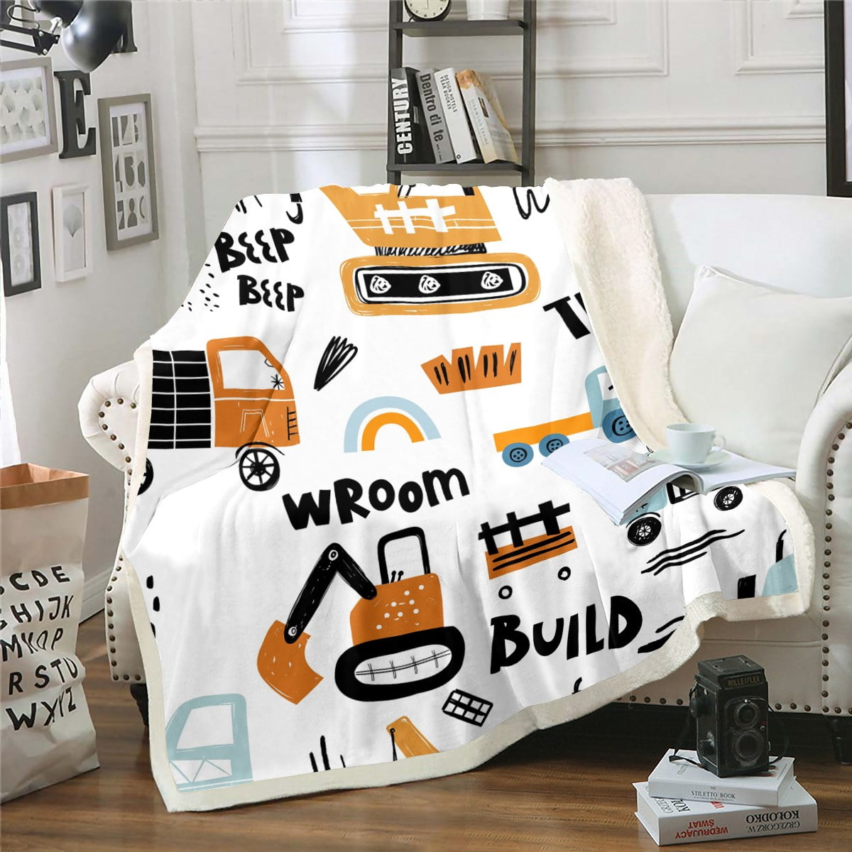 Toddler Construction Vehicle Fleece Blanket for Kids Tractor Sherpa ...
