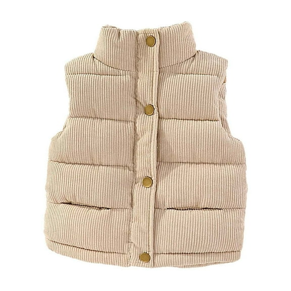 Toddler Corduroy Puffer Vest Lightweight Sleeveless Quilted Winter Warm Gilet with Stand Collar and Button Closure