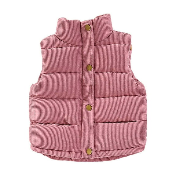 Toddler Corduroy Puffer Vest Lightweight Sleeveless Quilted Winter Warm Gilet with Stand Collar and Button Closure
