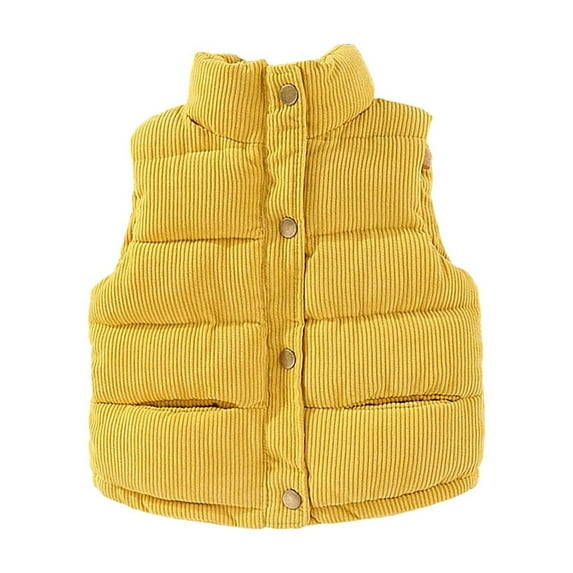 Toddler Corduroy Puffer Vest Lightweight Sleeveless Quilted Winter Warm Gilet with Stand Collar and Button Closure