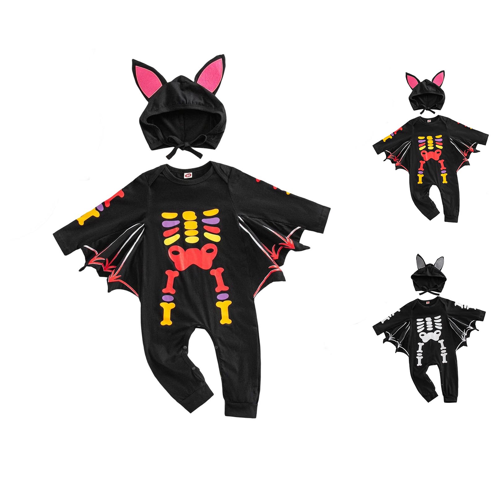 Toddler Bat Unisex Long Sleeve Jumpsuit with Hats Two Piece Set Girls Dress up Clothes Boys Halloween 12-18 Months