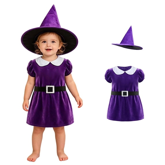 Toddler Witch Witch Dresses with Hats Two Piece Set Dress up Clothes Girl Halloween 18-24 Months