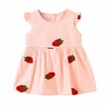 thumbnail image 1 of Toddler Cotton Cute Dresses for Girls Flutter Embroidered Strawberry Dresses Babydoll Square Neck Sweet Princess Summer Outfits, Pink, 12 Months, 1 of 7
