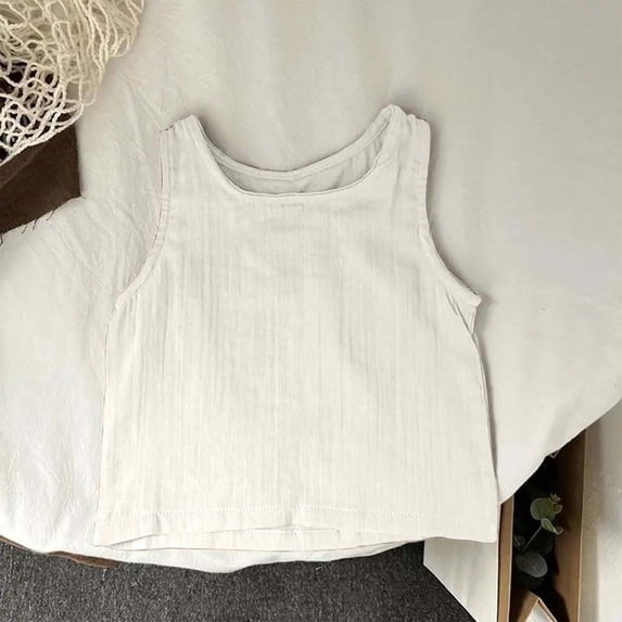 Toddler Cotton Linen Tank Top Solid Soft Sleeveless Undershirts Lightweight Baby Kids Loose Fit Comfy Summer Clothes