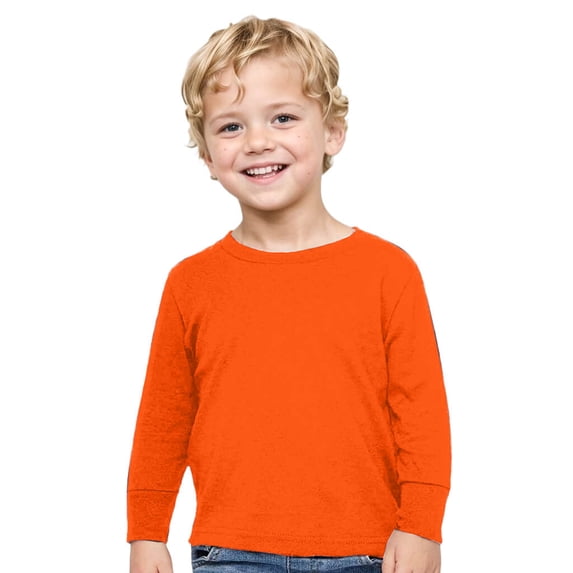 Toddler Cotton Long Sleeve Basic Tee Shirt, ORANGE, 5/6