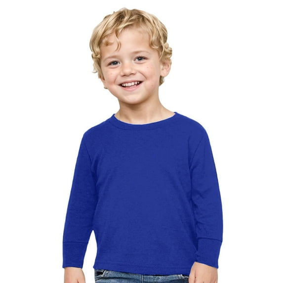 Toddler Cotton Long Sleeve Basic Tee Shirt, ROYAL, 2T