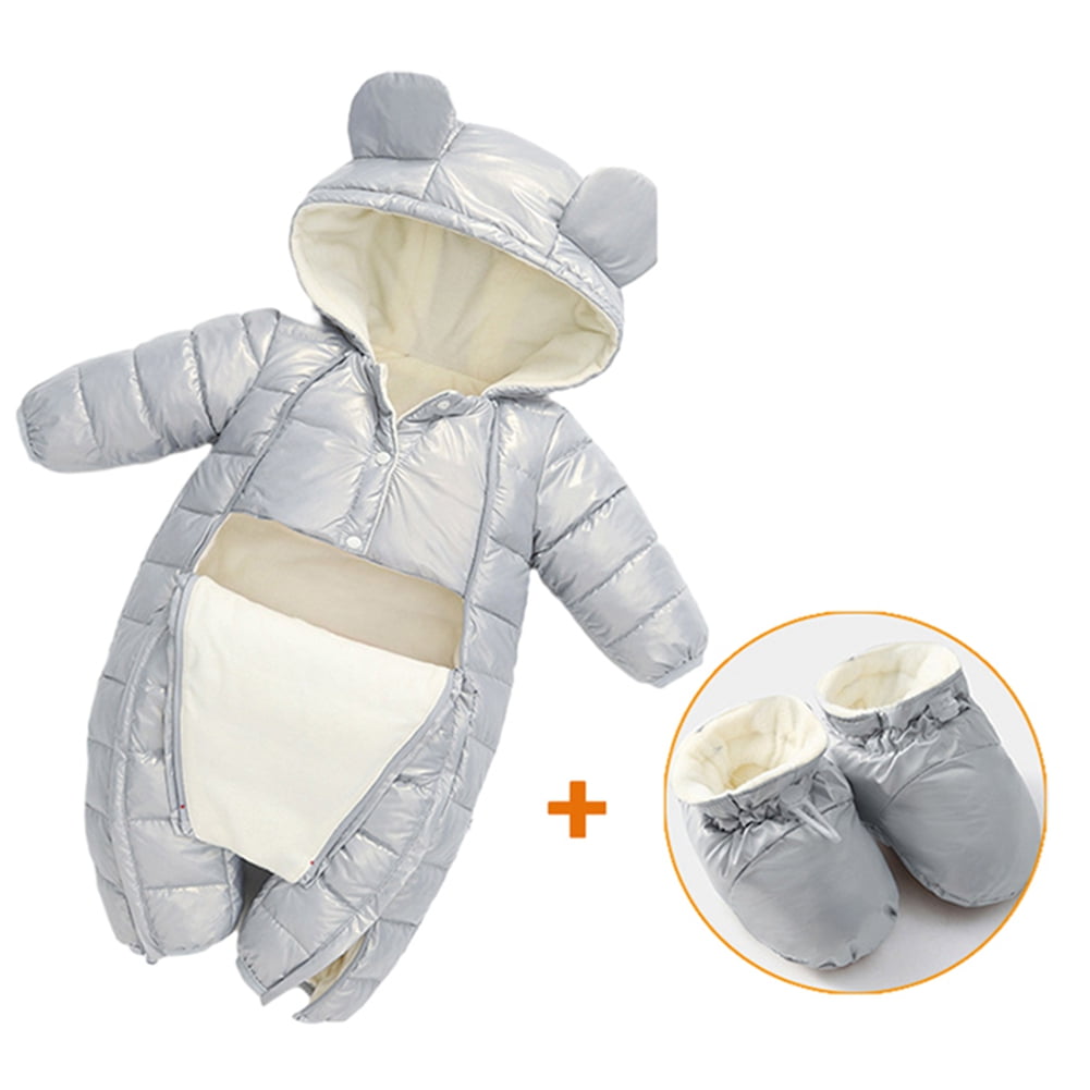 Babyhug Winter Polyfill Full Sleeves Romper with Cap & Booties Frill Detailing - Pink