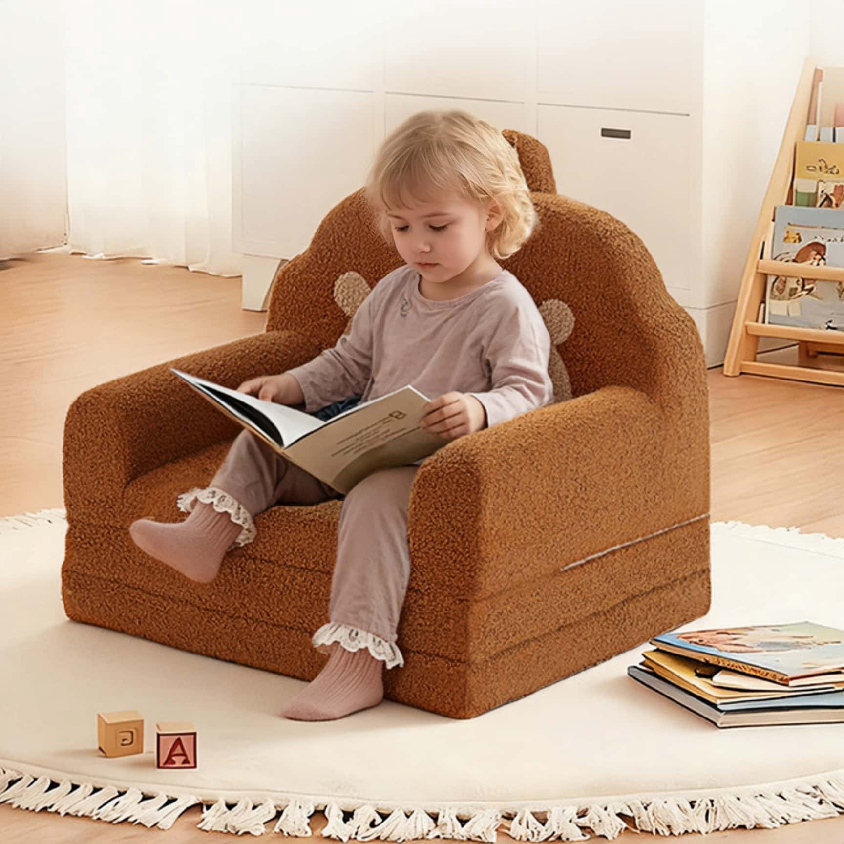 Toddler Sofa, 2 in 1 Kids Couch, Foldable Baby Couch Chair for Boys and Girls Gift, Bear