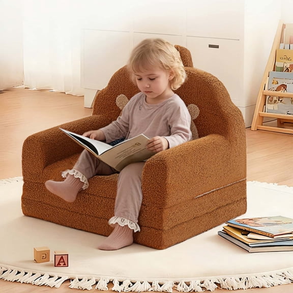 Toddler Sofa, 2 in 1 Kids Couch, Foldable Baby Couch Chair for Boys and Girls Gift, Bear
