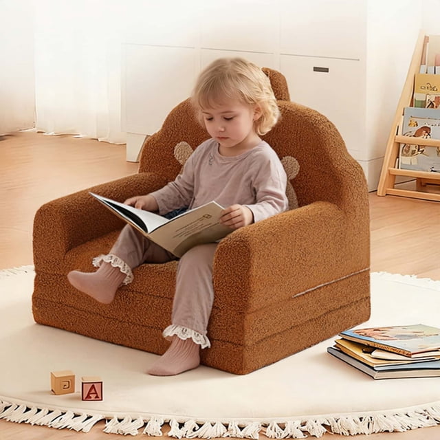 Toddler Sofa, 2 in 1 Kids Couch, Foldable Baby Couch Chair for Boys and Girls Gift, Bear