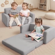 Kids Couch, Caveen Extra Wide Toddler Couch Fold Out, Baby Sofa Chair Comfy for Birthday Gift, Childrens Day, Grey