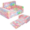thumbnail image 1 of Kids Couch Toddler Chair Folding, Soft Couch 2 in 1 Kids Sofa Glow in The Dark Couch, Gifts Sleeper for Girls Boys - Pink Unicorn, 1 of 8