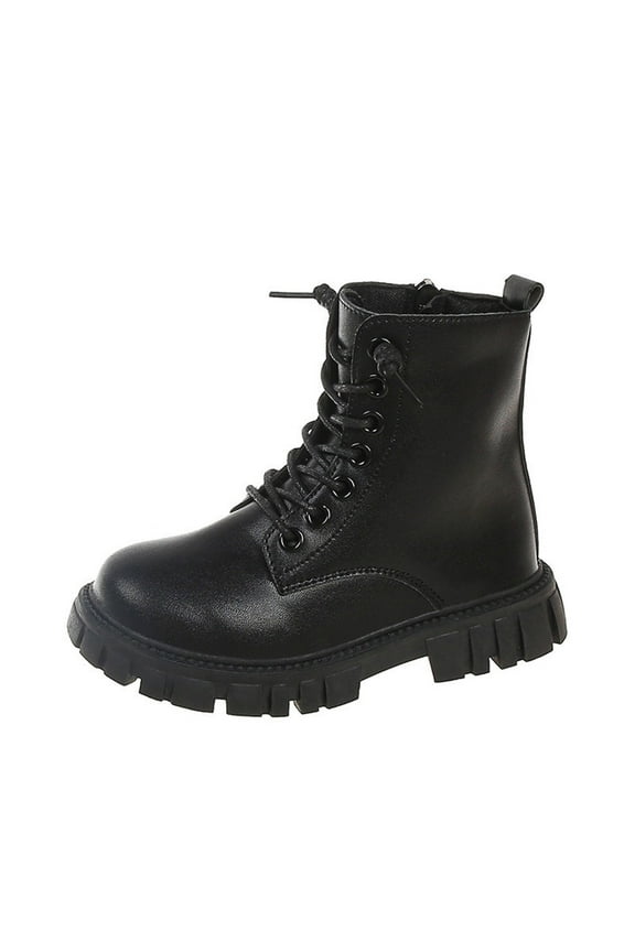 Toddler Cowboy Boots Size 10 Girls Lace Up Riding Boots Fall Kids Mid Calf Combat Shoes PU Leather Side Zipper Cowboy Punk Cute Goth Boot 4-12 Years