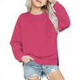 thumbnail image 1 of Toddler Crewneck Fleece Pullover Sweatshirt Long Sleeve Solid color drop shoulder top for baby boy girl, warm fall winter clothes, soft cozy fabric, color block style available, 1 of 6