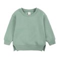 thumbnail image 1 of Toddler Crewneck Fleece Pullover Sweatshirt Long Sleeve Solid color drop shoulder top for baby boy girl, warm fall winter clothes, soft cozy fabric, color block style available, 1 of 4