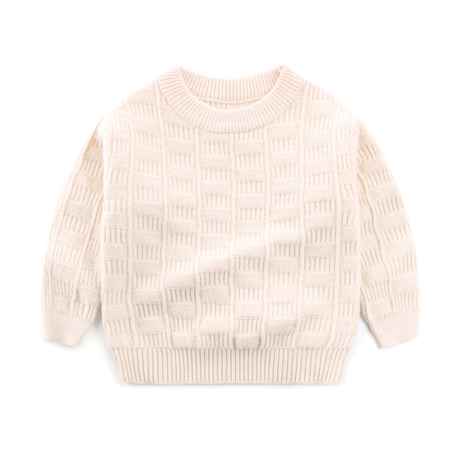 Toddler Crewneck Sweatshirt Beige Knitted, Warm, Solid Color Round Neck
