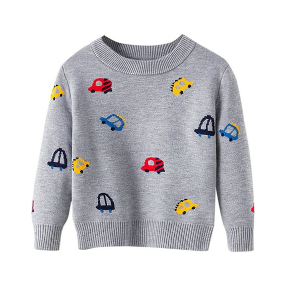 Toddler Crewneck Sweatshirt Toddler Youth Teen Boys Girls Long Sleeve Knit Print Sweater Knitwear Infant Sweater Gray 110