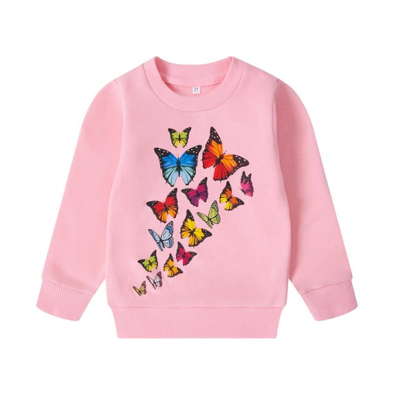 Toddler Crewneck Sweatshirt Girls Casual Fall&Winter Long Sleeve Tops Shirts Pink Butterfly Ruffle Pullover 2T(Butterfly-8123)