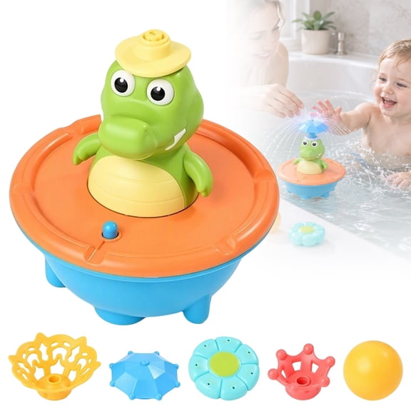 Toddler Crocodile Fountain Bath Sensory Toy, Electric Floating Water Sprinkler Toy with Replaceable Parts, Montessori Water Play Toy for Infant Hand-Eye Coordination Training